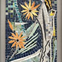 Summer garden memories - mosaic using recycled china, glass and ceramic tesserae. During lockdown I made a new garden and made drawings and prints from the plants I had planted. The imagery and also the joy of abundant growth in a time of restriction and uncertainty was deeply satisfying. 
