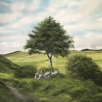 Landscape oil painting, original, hills & trees, 24x18” canvas, wet on wet technique painted by Leon Barnes, sold 