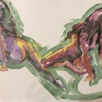 Figure painting/oil painting/female seated nude/ loose brushwork/anatomical/ dreamlike
