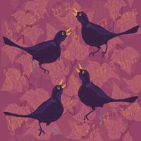Four calling birds from a 12 days of Christmas series by Kat Kerr.  In purples and pinks with yellow highlights