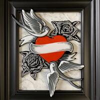 Hearts and Swallows, Fused and Hand Painted Glass Wall Art