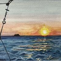 Santorini Sunset - watercolour