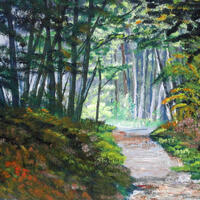 Through the woods, an acrylic painting finished with Epoxy Resin,  