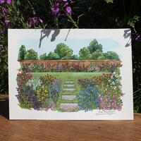 A small A5  study of Mottisfont rose gardens. Acrylic and Ink on watercolour paper. 