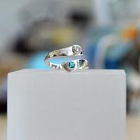 Blue quartz and cubic zirconia silver ring