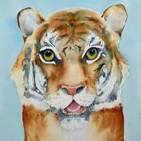 Tiger Talk. Original watercolour 12” x 16”