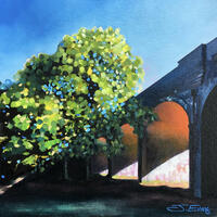 Arnos Park Viaduct, oil painting on canvas board, 30 x 30cm