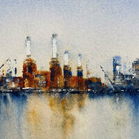 'Battersea Power Station' Abstract Water Colour 20 x 8 ins