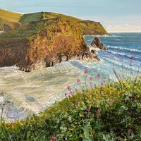 Cliff Flowers at Hope Cove - acrylics