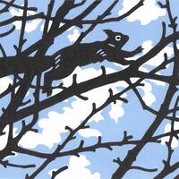 Black squirrel; linocut print