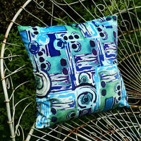 Blue abstract pattern velvet cushion and feather pad 