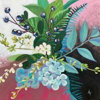 Blueberry burst, 40x40cm floral acrylic painting on canvas 
