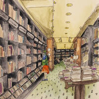 Bookshop (watercolours & ink pen)