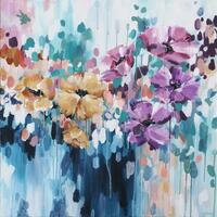 Large Floral Abstract Colourful painting 80x80cm