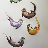 Otters. Watercolour