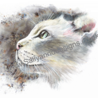 White Cat. Painted in Brusho Crystal Pigments