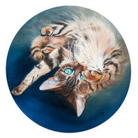 Cat roll on a summer's day Oil on 60cm round canvas