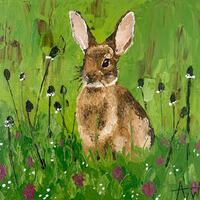 Rabbit in the Grass // Acrylic on Canvas Board (20 x 20 cm)