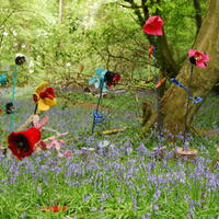 Wild Flowers of Whippy Woods - Image of free-standing flower sculptures amongst the Bluebells.