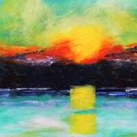Sunset in summer: seascape, acrylics on canvas, 80x60cm £120