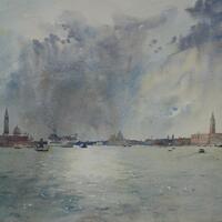 Approaching Storm, Venice, Watercolour, Private Collection