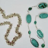 Sterling silver necklace with jasper. Sterling silver necklace with howlite and turquoise.