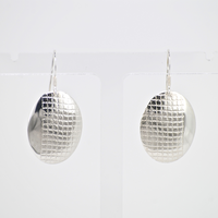 Oval earrings with textile texture, large, Sterling silver