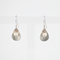 Drop shaped patterned earrigns with mini pearls, Sterling silver