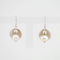 Pearl earrings with leaf texture, Sterling silver