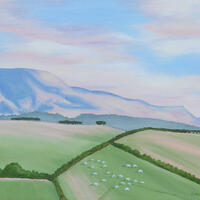 Welsh Black mountains with fields and sheep oil on canvas