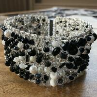 Black, white and silver chunky bead bracelet