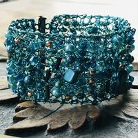 Knitted wire bracelet - dark teal