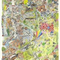 Colourful Hertford birds eye view illustration. A2 prints available from emmamarsdenart on Etsy. £52 (£10 to local charity)