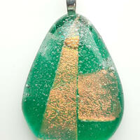 Emerald and gold fused glass pendant