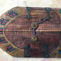 Medieval Book Cover - mixed media, painted paper on a fabric base with machine stitching
