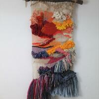 "Four seasons in one day". Woven wall hanging with embellishment. 2020.