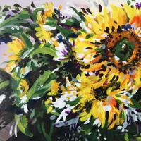 'Fleeting Summer' (60x42cm) - Abstract Sunflower painting on acrylic paper