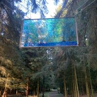 Rivers of Living Water glass painting in forest
