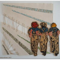 Land Girls - Hand-stitched textile portrait