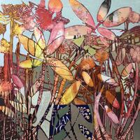 'Botanical pink and brown' Acrylic ink and collage 40cm x 40cm