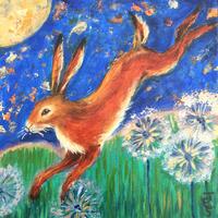 'Hare and Moon' (mixed media)