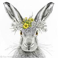 Hare Queen - ink and watercolour by Sue Wookey