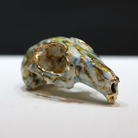 Encaustic wax, found rabbit skull, gold leaf by Hazel Godfrey