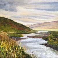 An oil of a river in Iceland on a 20mm canvas 50cm x 50cm, unframed.