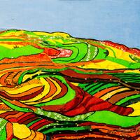 'Yunan landscape' Fabric collage on canvas