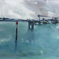 Bleak weather in Ramsgate harbour. Acrylic on ply board ( NOW SOLD )