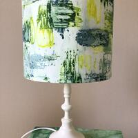 Handmade lampshade using my own individually designed fabric, this one screenprinted.