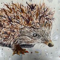 Night hunting hedgehog watercolour and acrylic painting