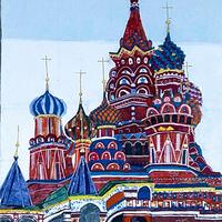 'St Basil's cathedral' Fabric collage on canvas