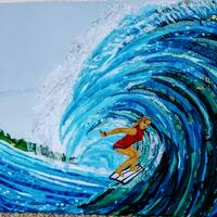 'CHAMPION SURFER' Fabric collage on canvas